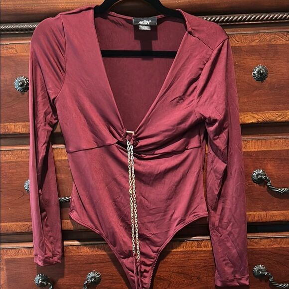 A New Day Red Long Sleeve Embellished Bodysuit‎ - Picture 2 of 5